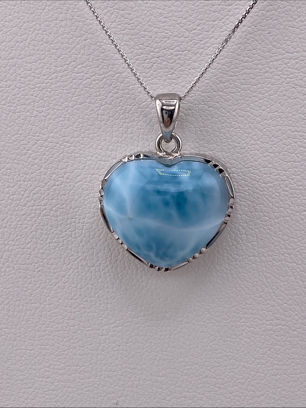 High Quality AAA Natural Larimar Heart Silver Pendant Necklace